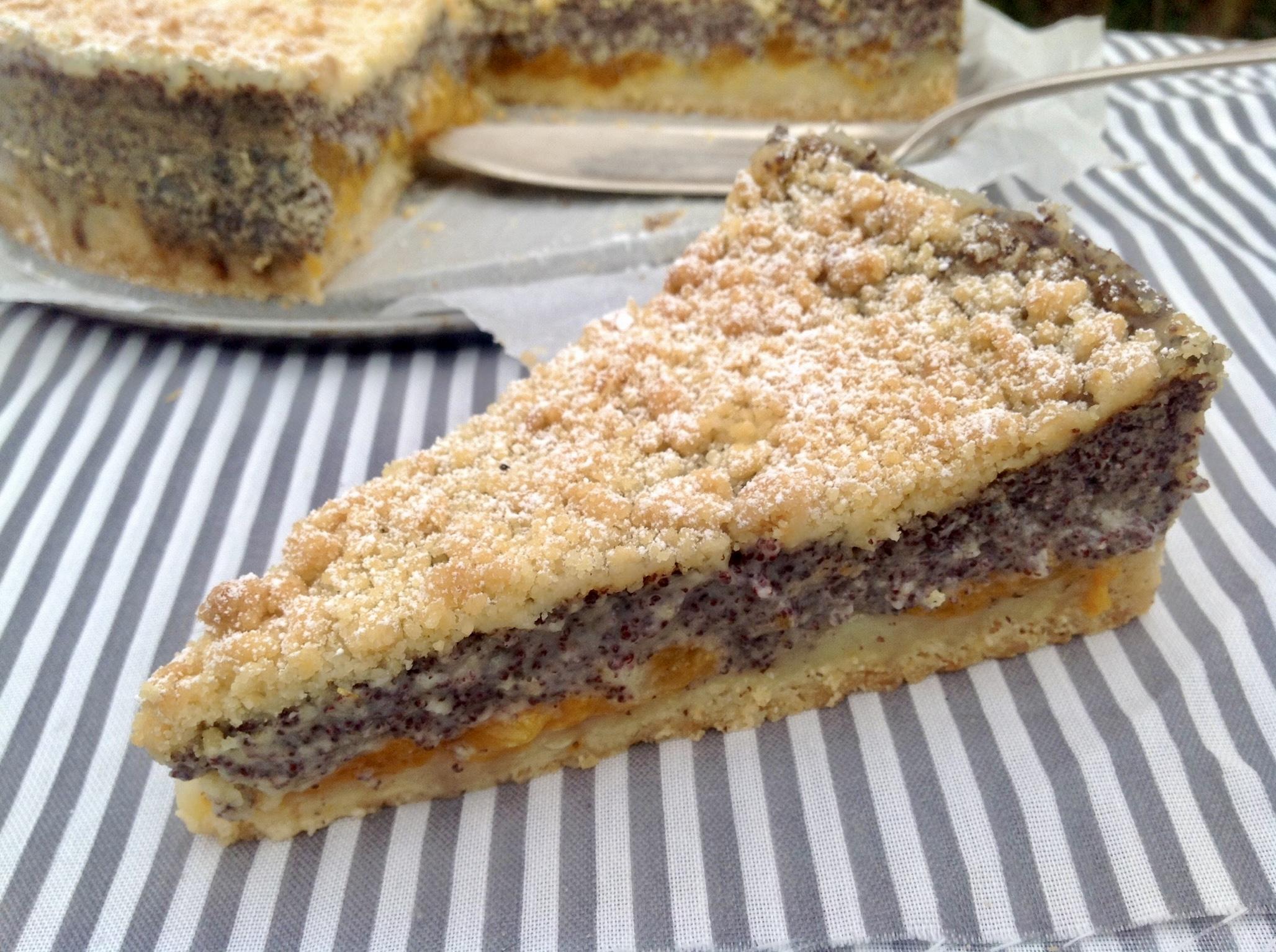 Mohnkuchen mit Pudding und Mandarinen
